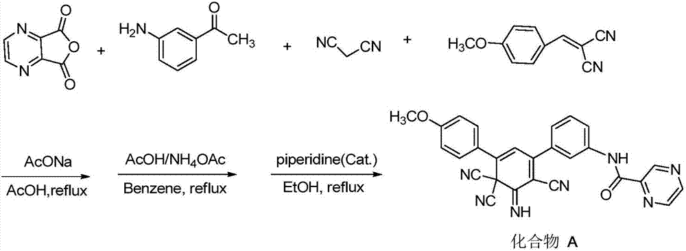 A kind of synthetic method of 3,5-diaryl-2,6,6-tricyano-1-imino-2,4-cyclohexadiene derivative