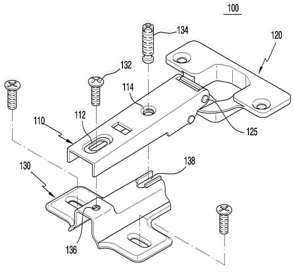 Furniture door position adjustment device for furniture hinge