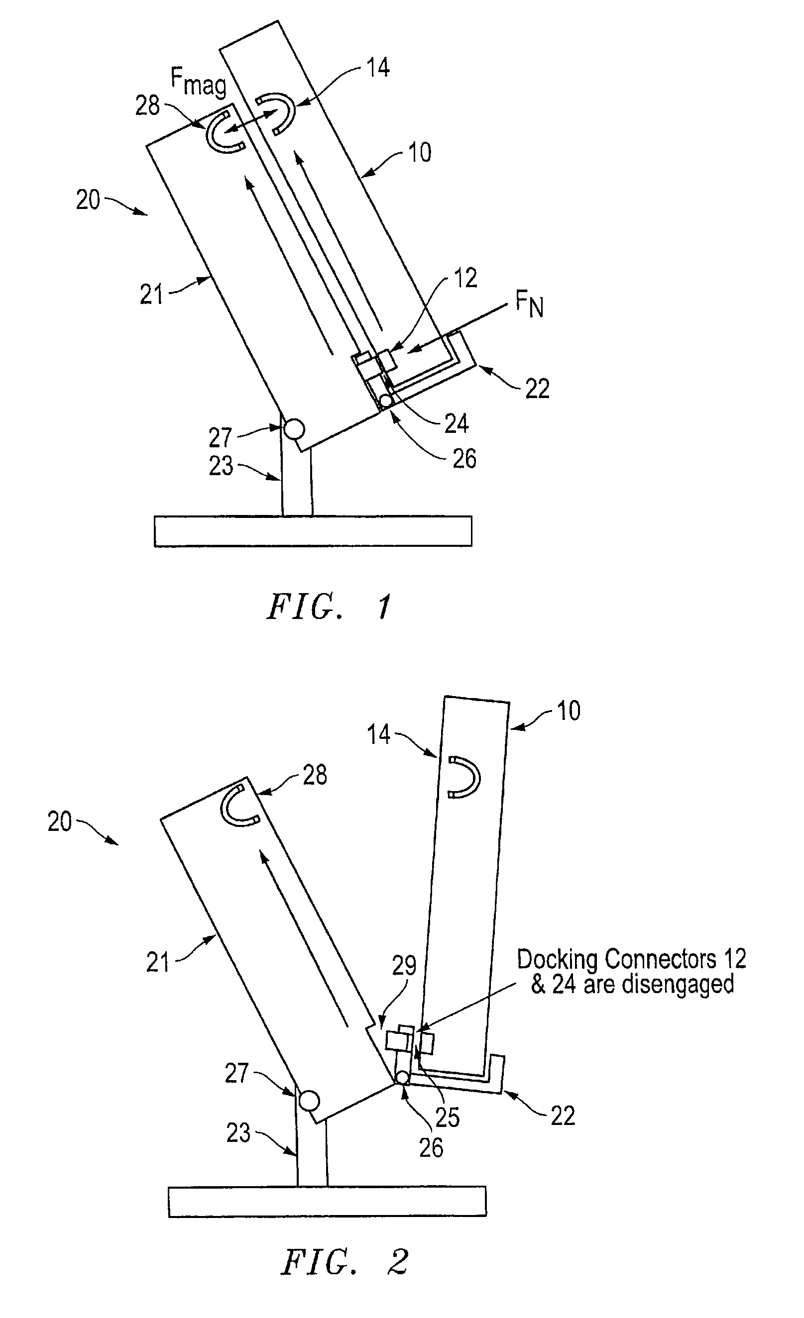 Portable electronic device to a docking station with improved docking and retention features