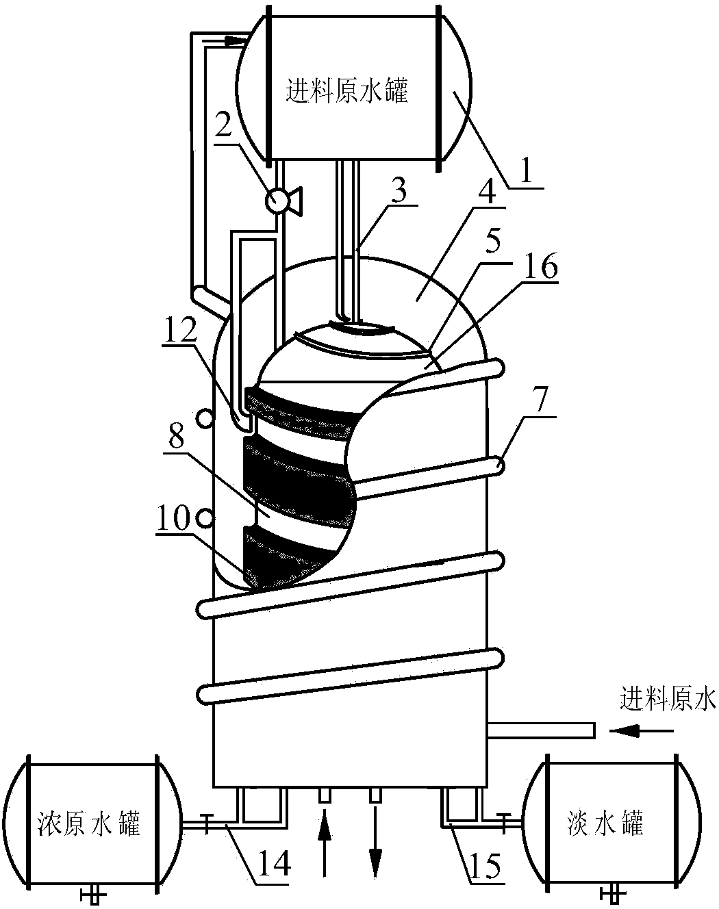 Multi-effect vertical tube hydrophilic and breathable distillation apparatus having self heat return function