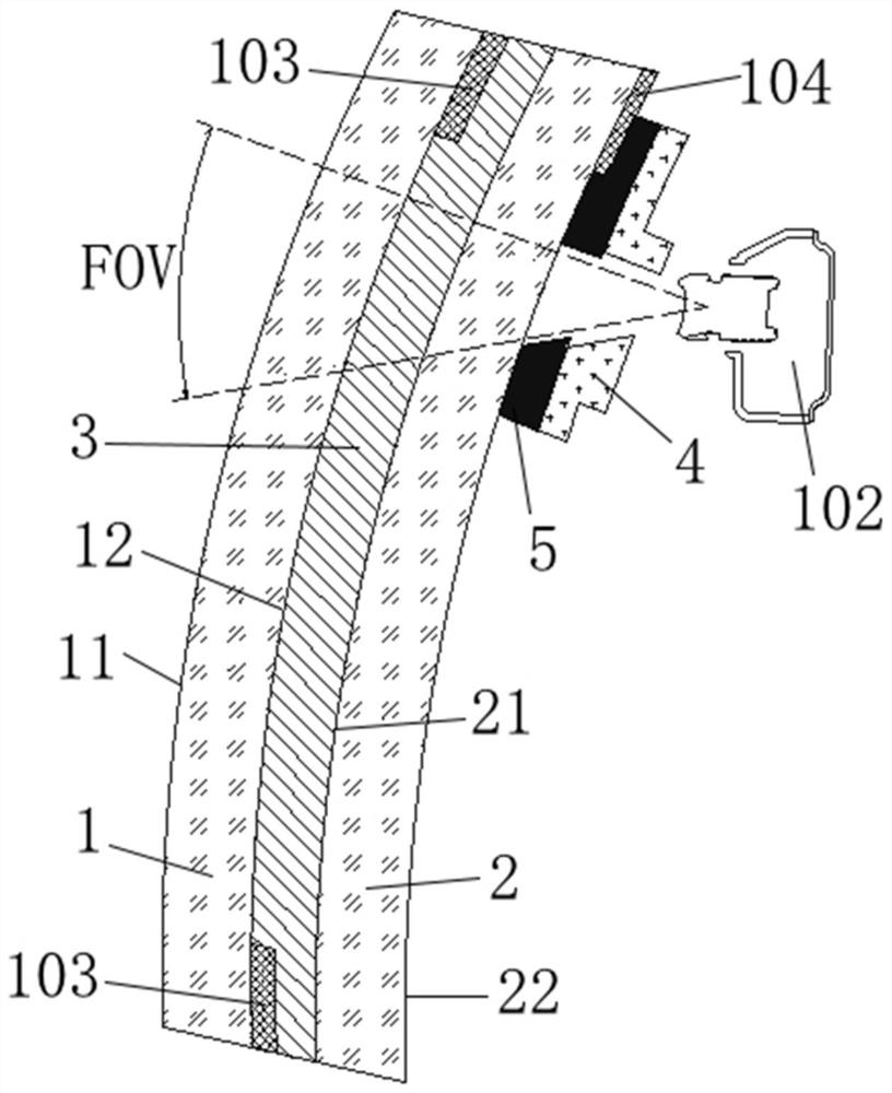 Laminated glass provided with camera