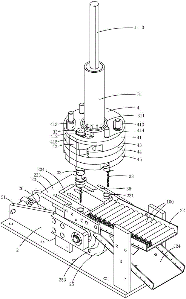 Pneumatic double-bit bench drill capable of realizing automatic feeding