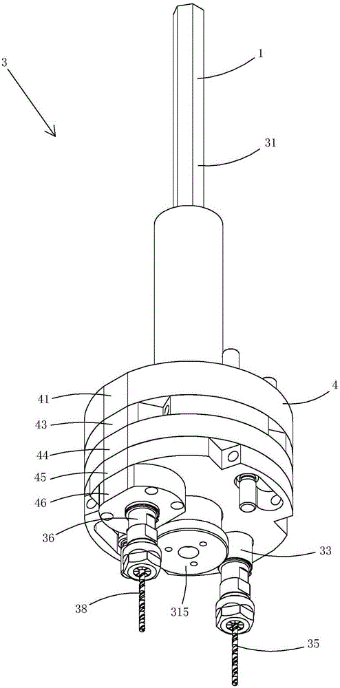 Pneumatic double-bit bench drill capable of realizing automatic feeding