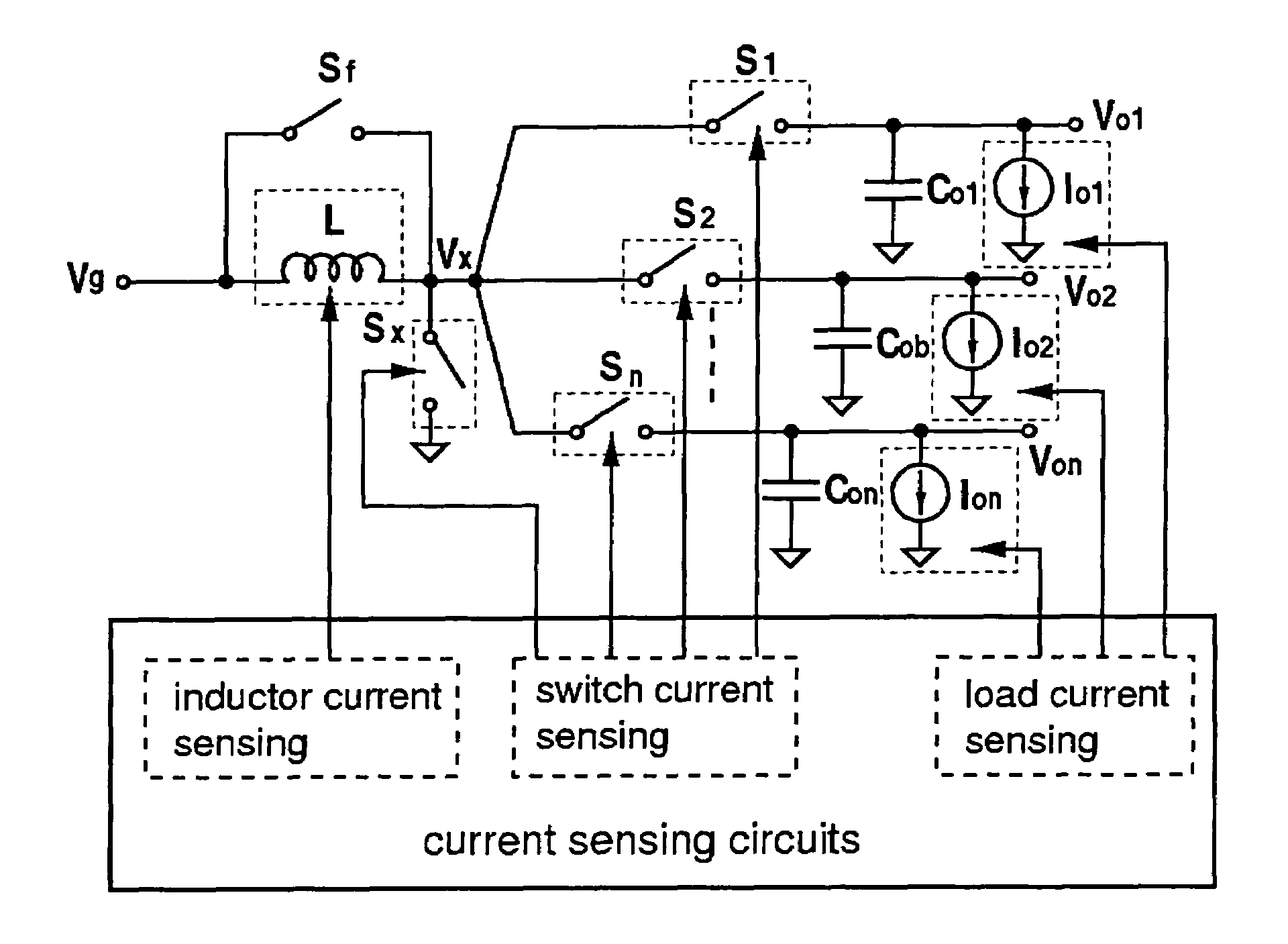 Single-inductor multiple-output switching converters in PCCM with freewheel switching