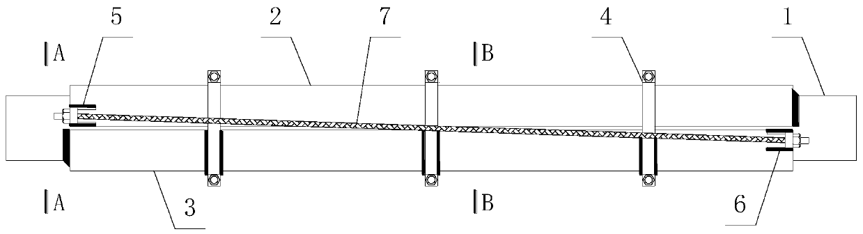Steel pressing rod with restorable prestress restrained by clamping hoop type circular tube