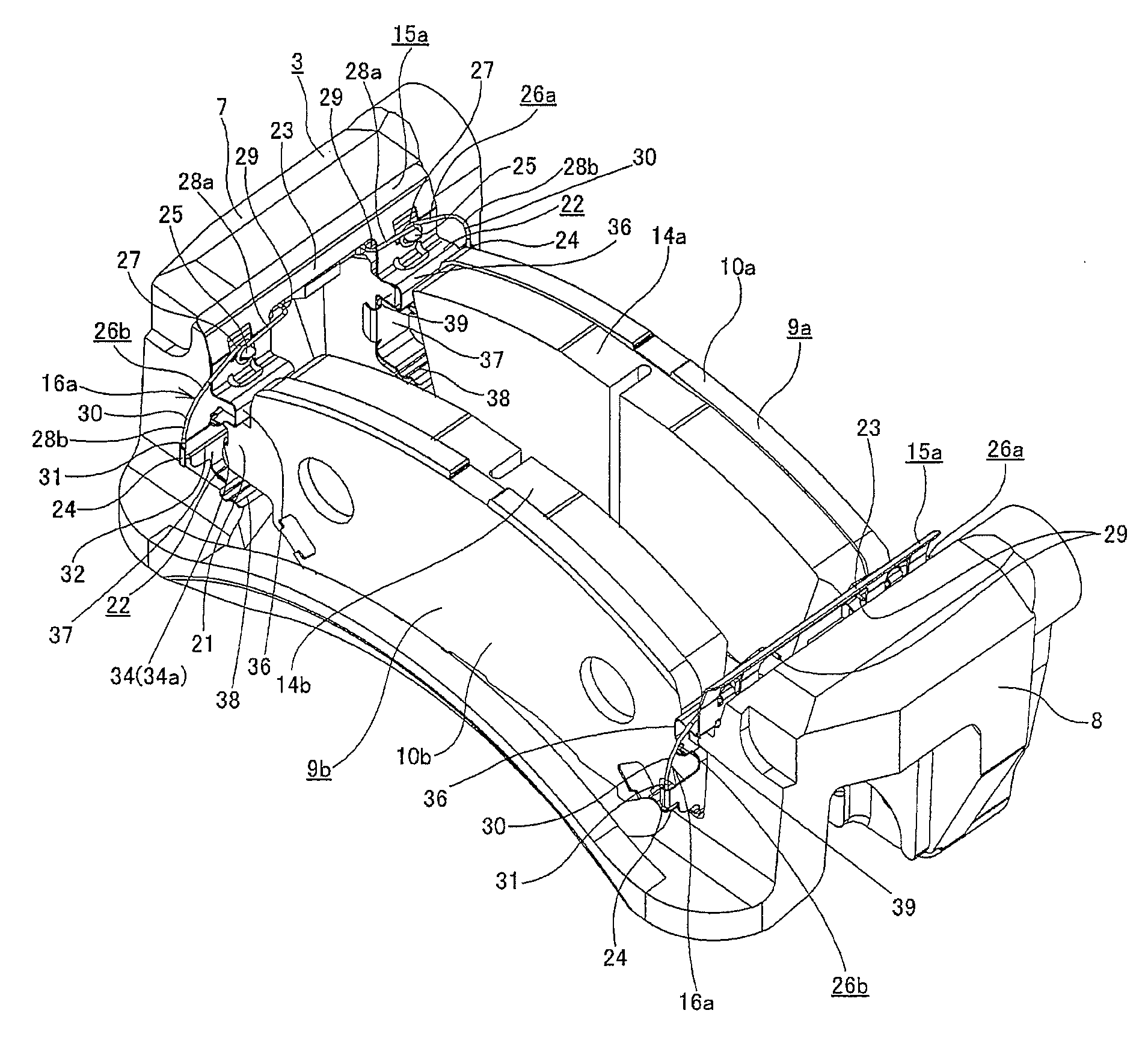 Floating disc brake, method of assembling same, and assemblies consisting of pad clips and return springs