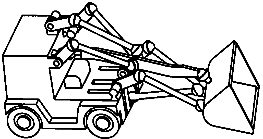 Space-controllable mechanism type loader with three-dimensional rotating movable arm and one-dimensional rotating bucket