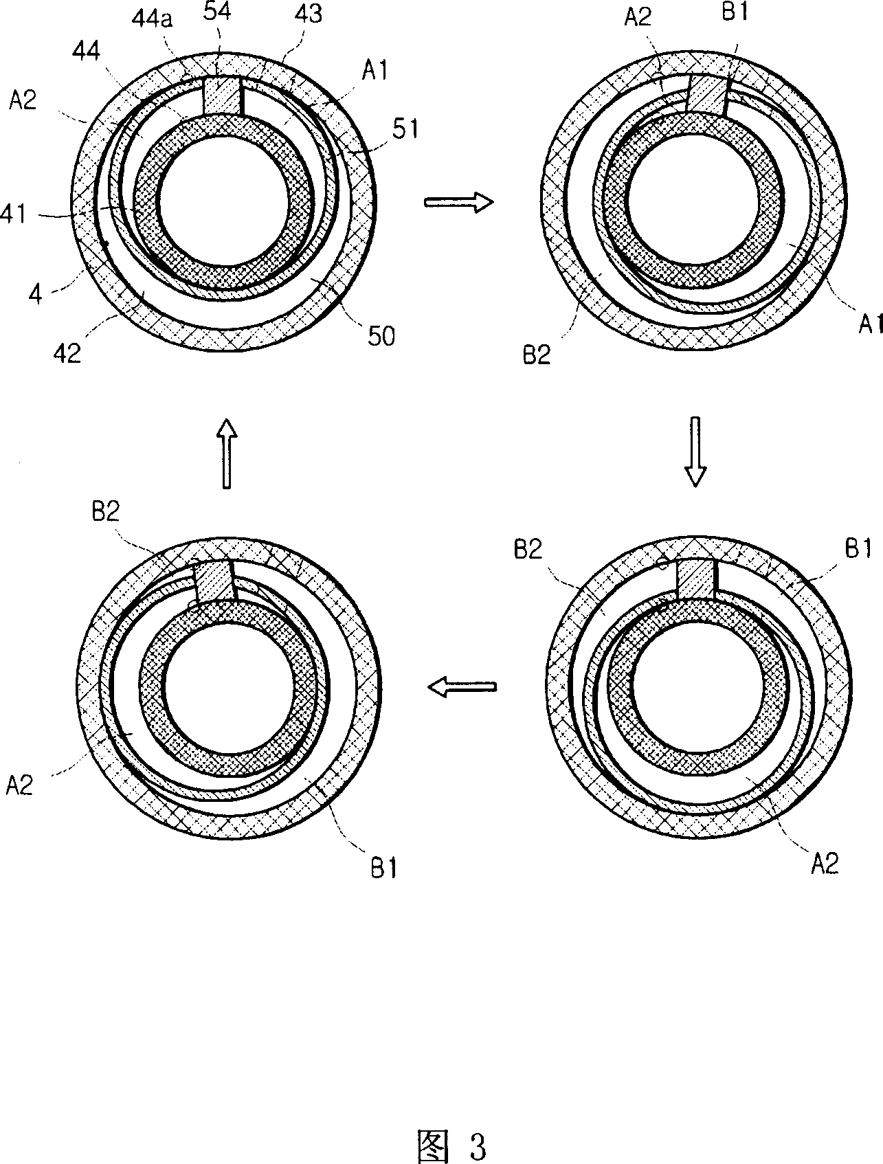 Volume varying device for rotating blade type compressor