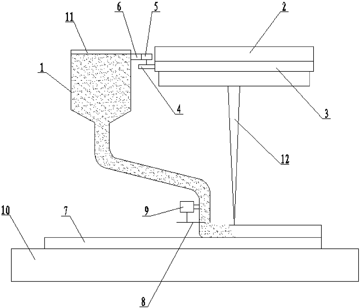 A pre-powder feeding type electron beam additive manufacturing device