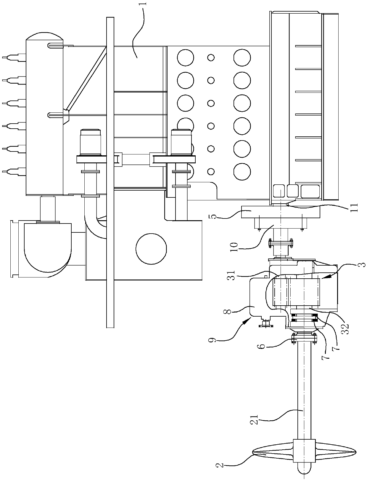 Crosshead two-stroke low-speed diesel engine deceleration propulsion device