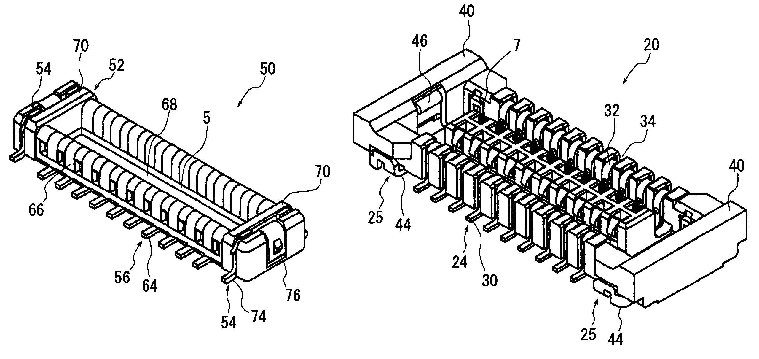 Receptacle and a plug with fixtures to attach to substrates and engaging each other to form a power supply contact