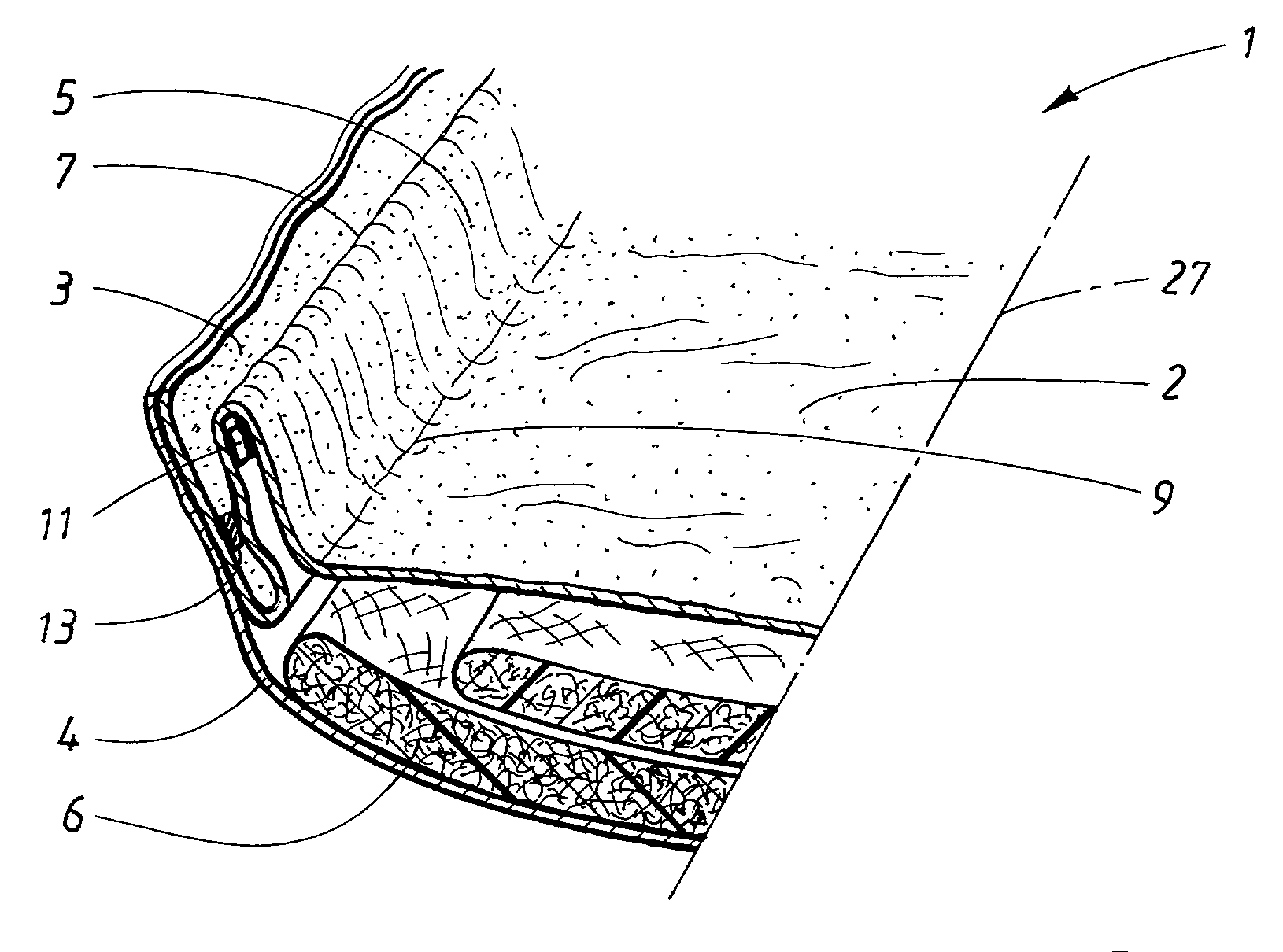 Absorbent product with double barriers and single elastic system