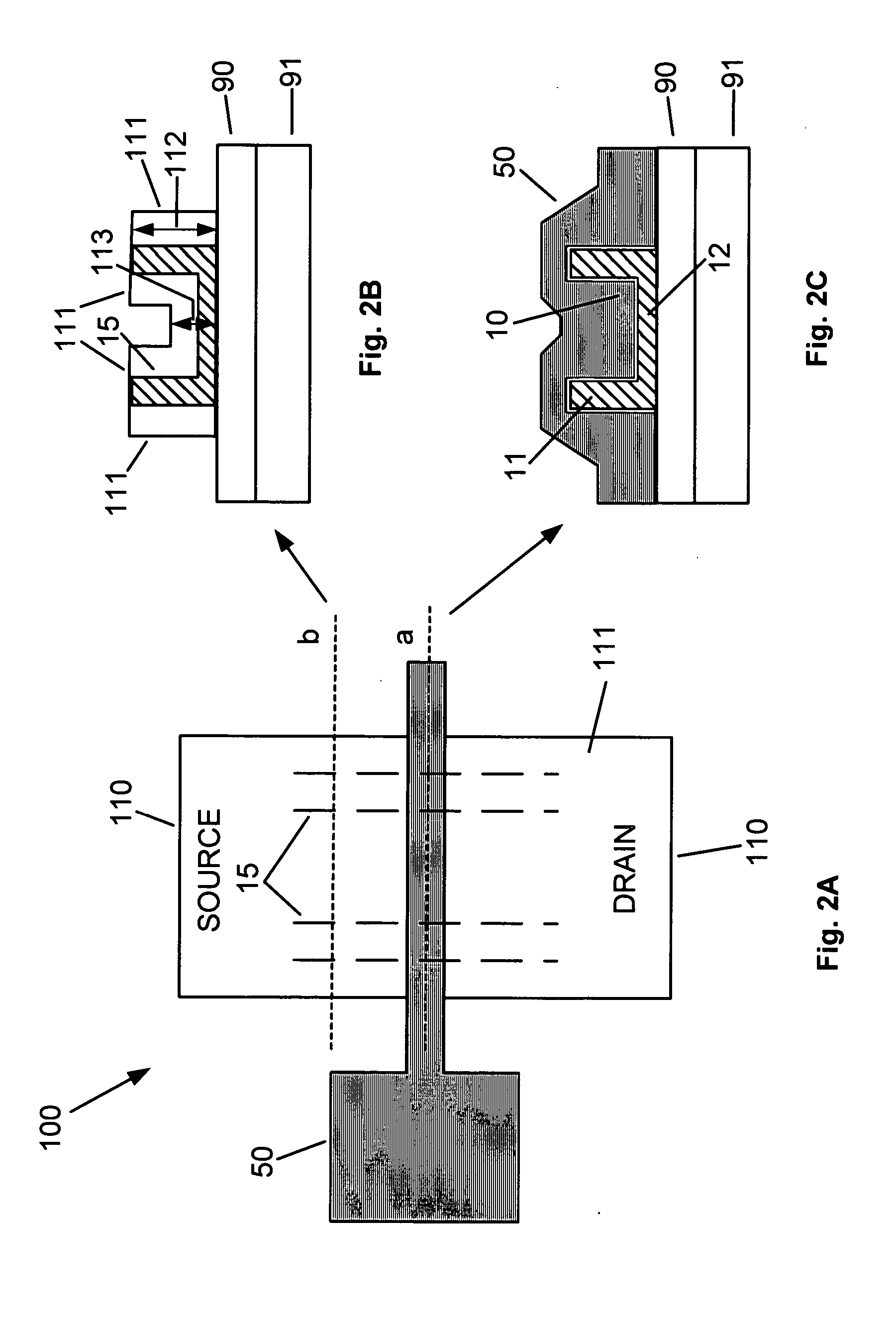 Sectional field effect devices and method of fabrication