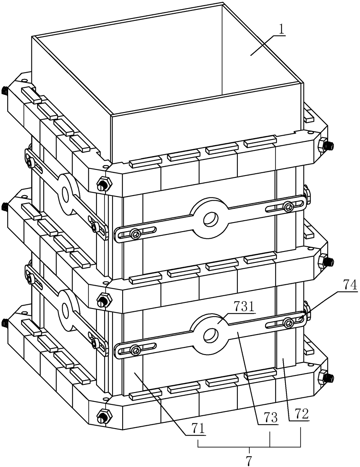 Tightening system of concrete rectangular column formwork and construction method of concrete column