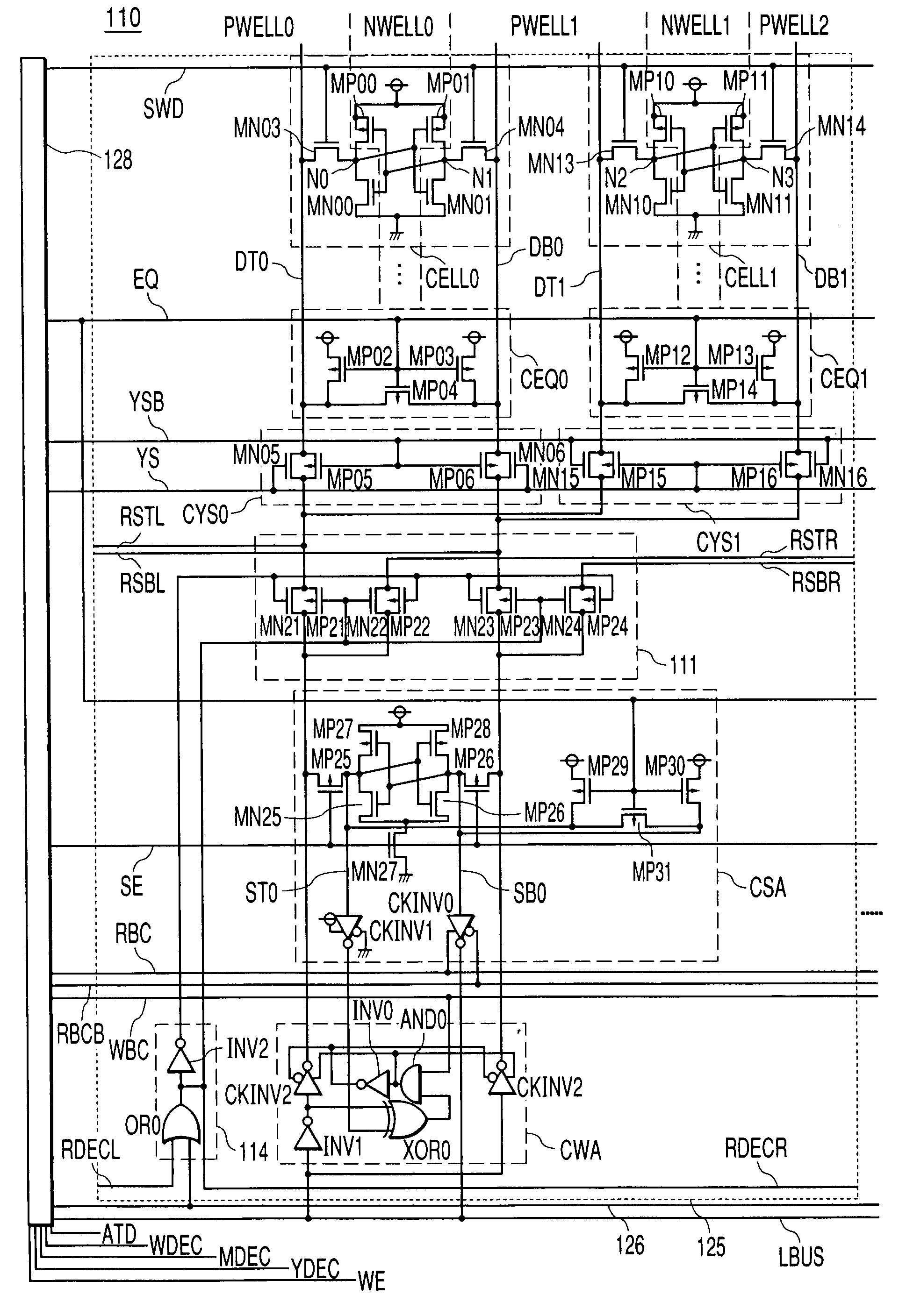 Semiconductor memory cells with shared p-type well