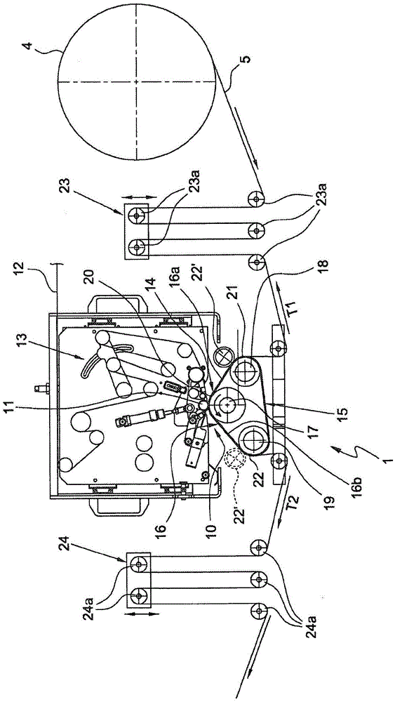 Device and process for applying gripping handles on packaging films and shrinkwrap packer provided with such a device