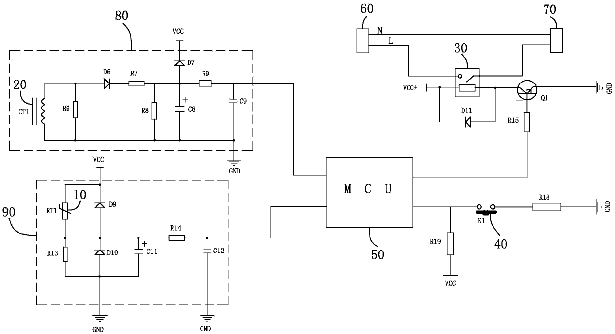 Overtemperature and overcurrent protection module with manual reset in charged state