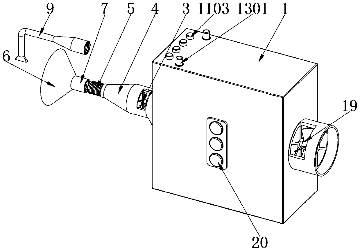 Treatment device for exhaust gas produced during processing of backlight assembly used for liquid crystal module (LCM)