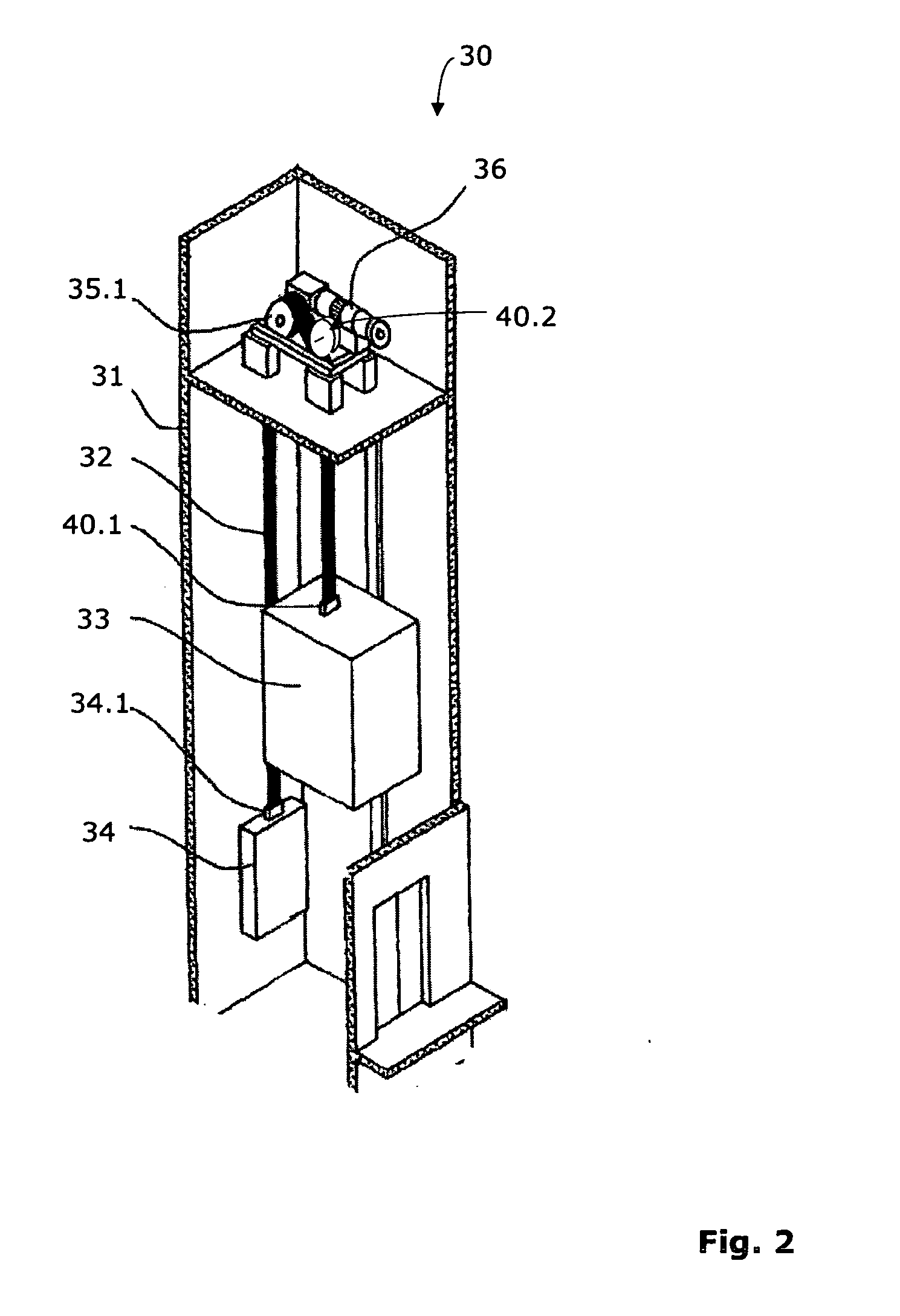 Installation with belt-like drive means and method for transmission of electrical energy or signals in such an installation