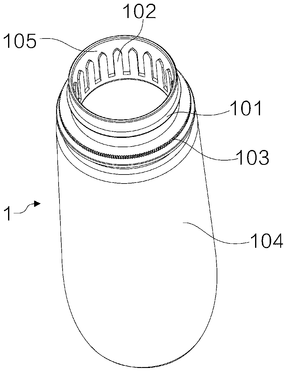 Container and bottle perform thereof as well as application