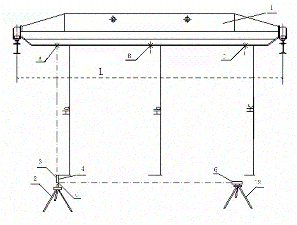 Camber measuring method of overhead and gantry crane and matched measuring device