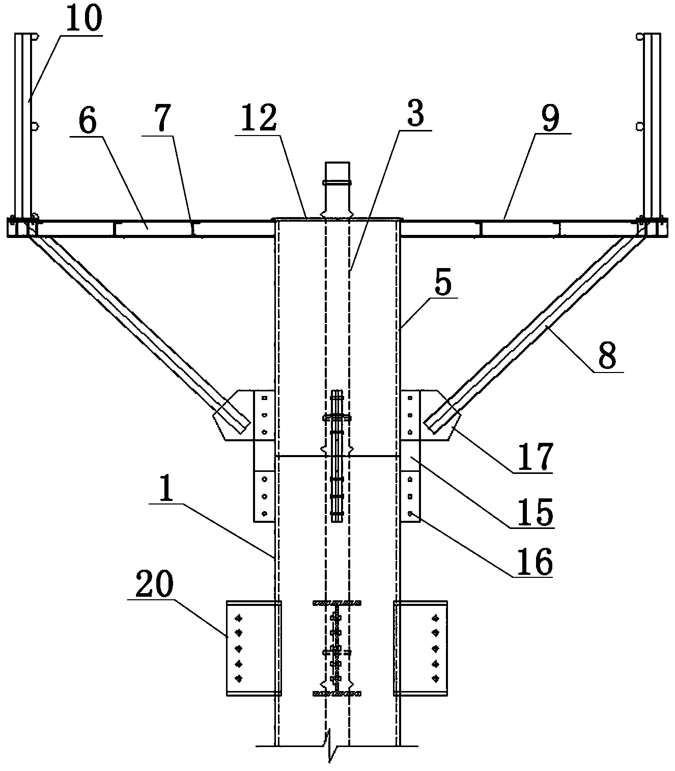 Concrete pouring device and method for ultrahigh steel pipe concrete column tremie method
