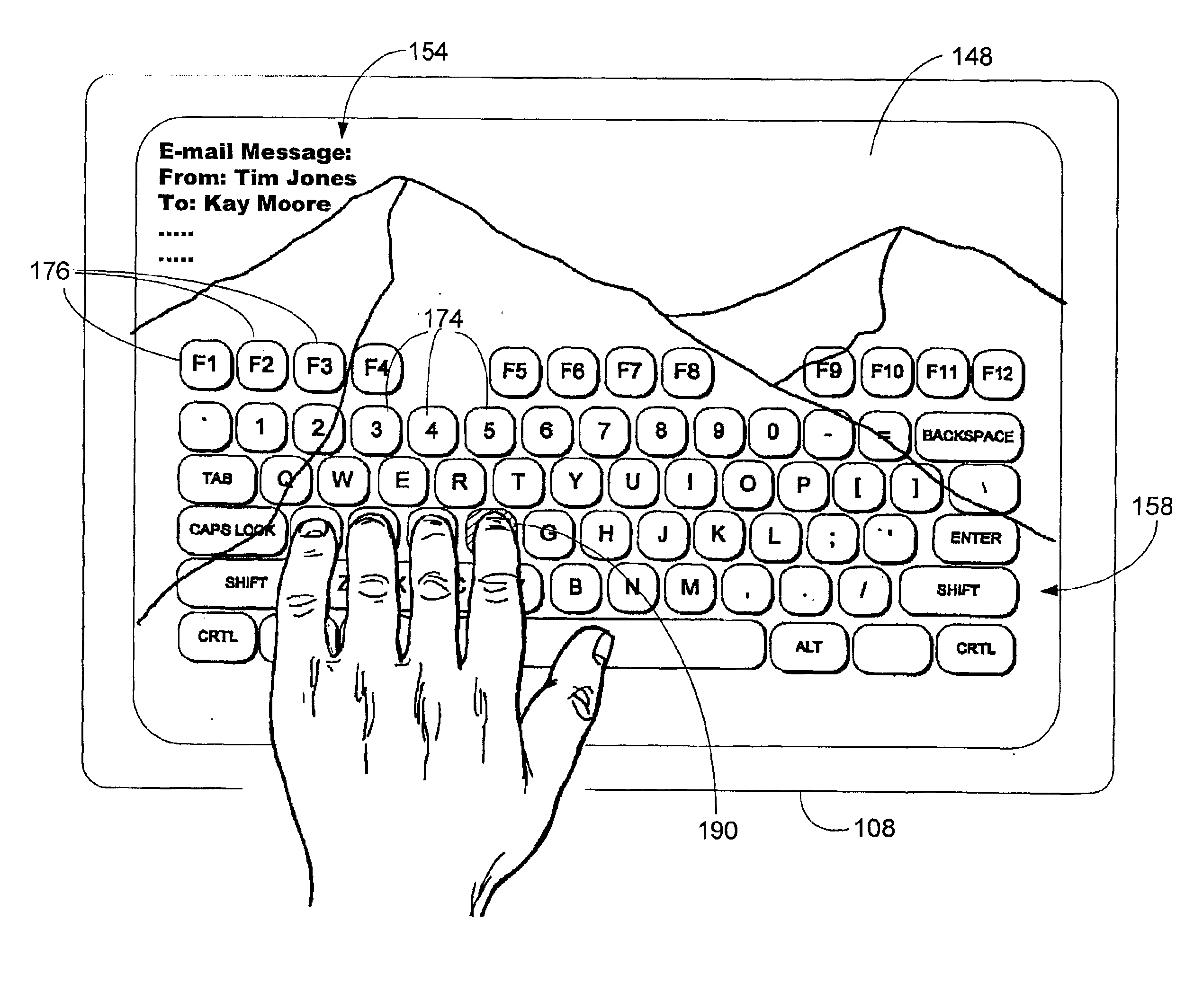 Virtual keyboard for touch-typing using audio feedback
