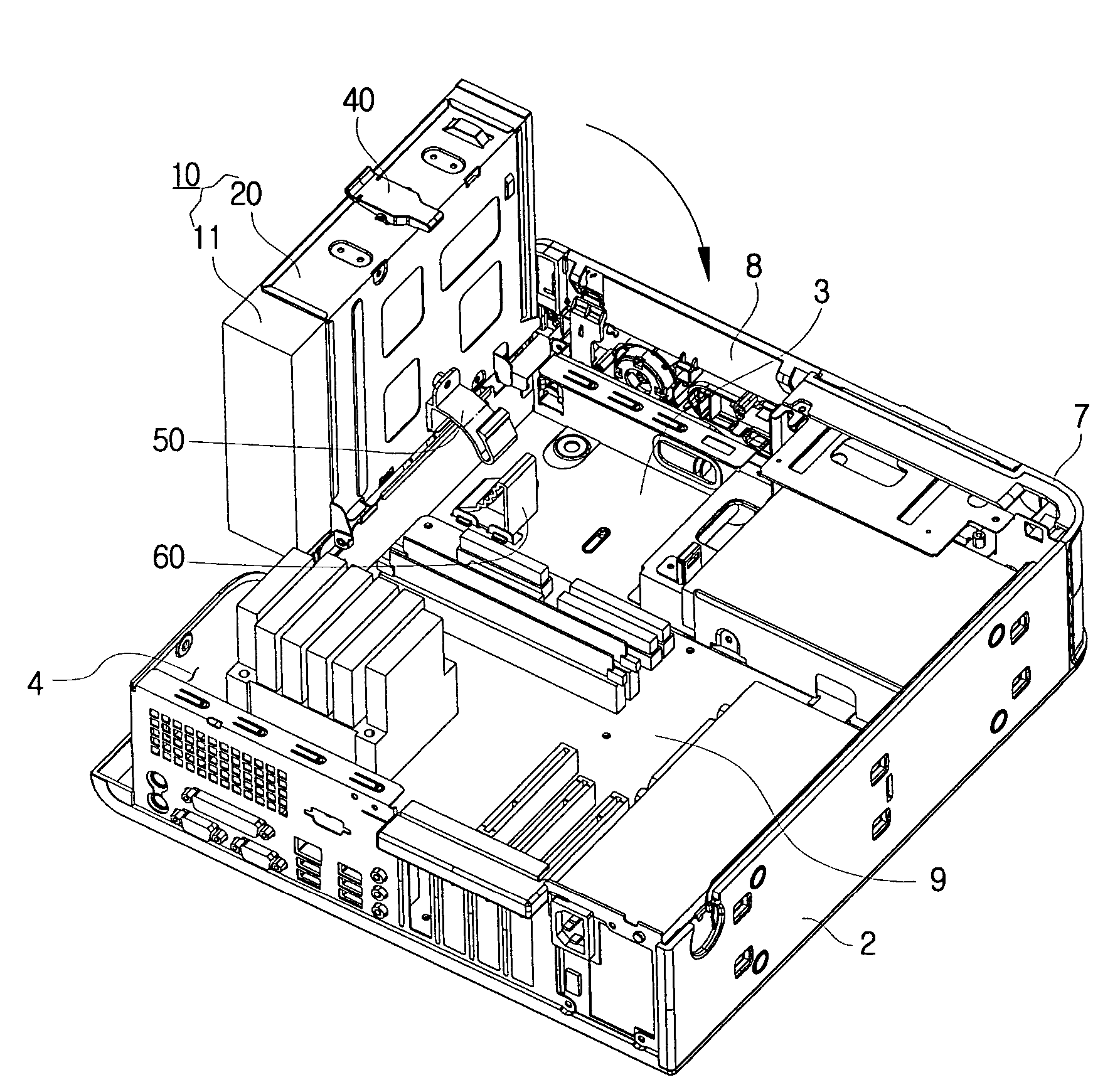 Optical disk drive assembly that is rotatable with respect to a computer casing