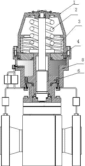 Conveying pipeline valve actuator with conveying pipeline internal pressure as power