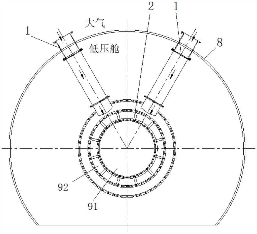 Full-ring stamping combustion test air inlet platform cooled through natural air entraining