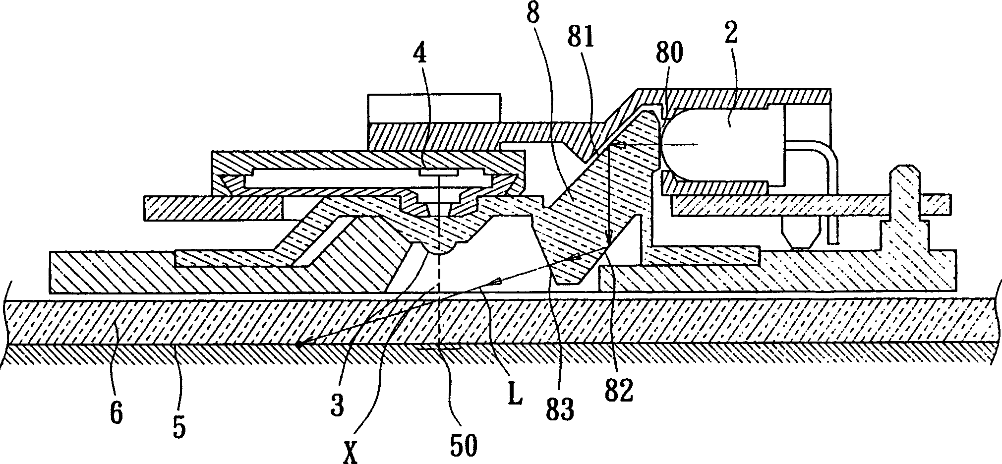 Ray projection method and device of optical mouse