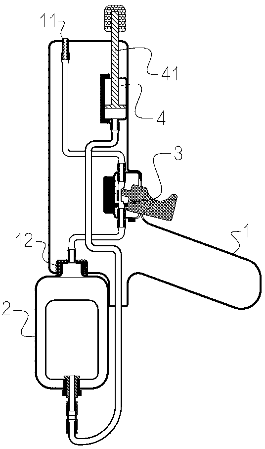 Toy water gun with two-port water storage tank