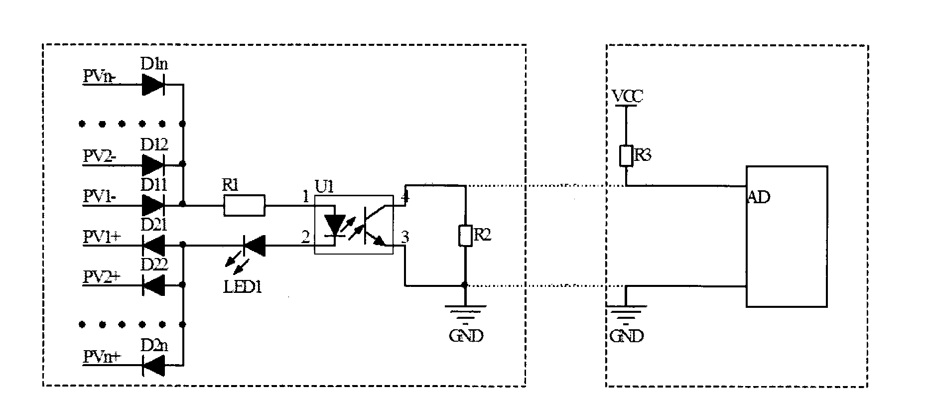 Photovoltaic inverter multi-channel input reverse connection detection circuit with self-diagnostic function
