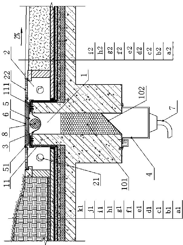 Deformation joint structure of planted roof