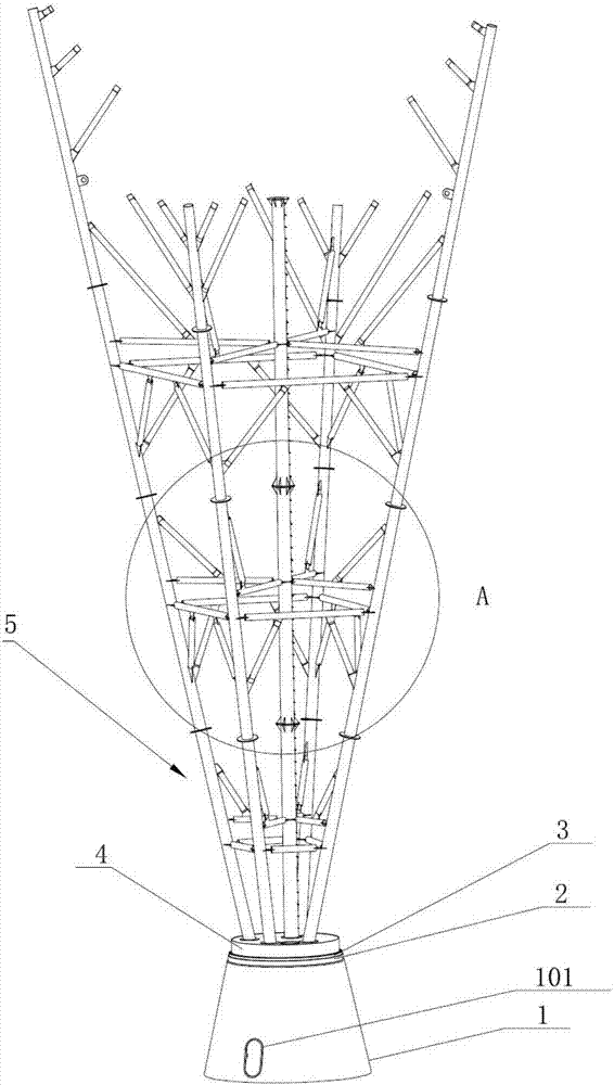 Multi-claw type multifunctional tower system for wind gathering generation