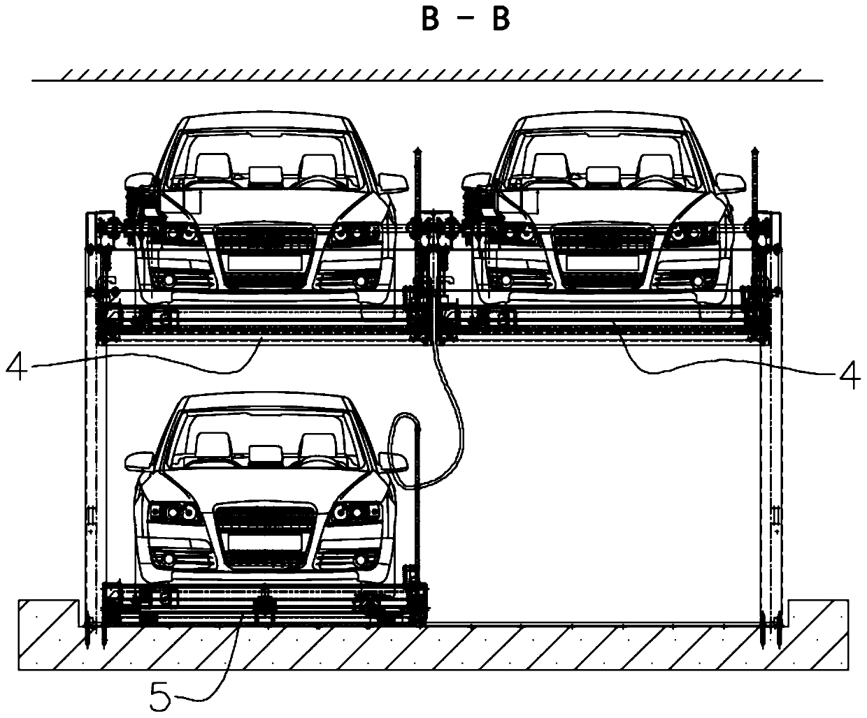 Rearrangement longitudinal delivery lifting and transversal moving parking equipment