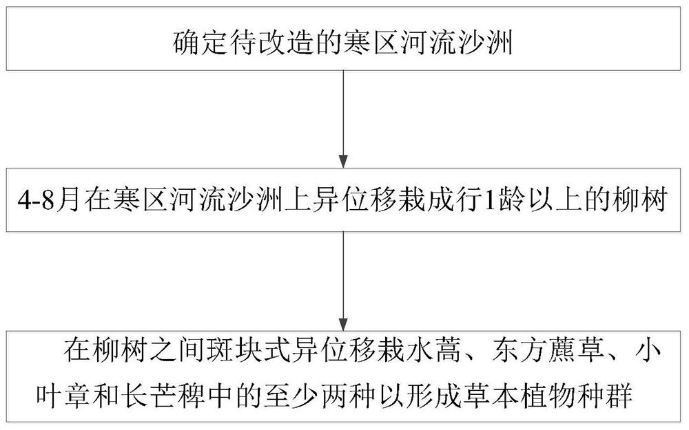 Construction method of river sandbar wetland in cold region