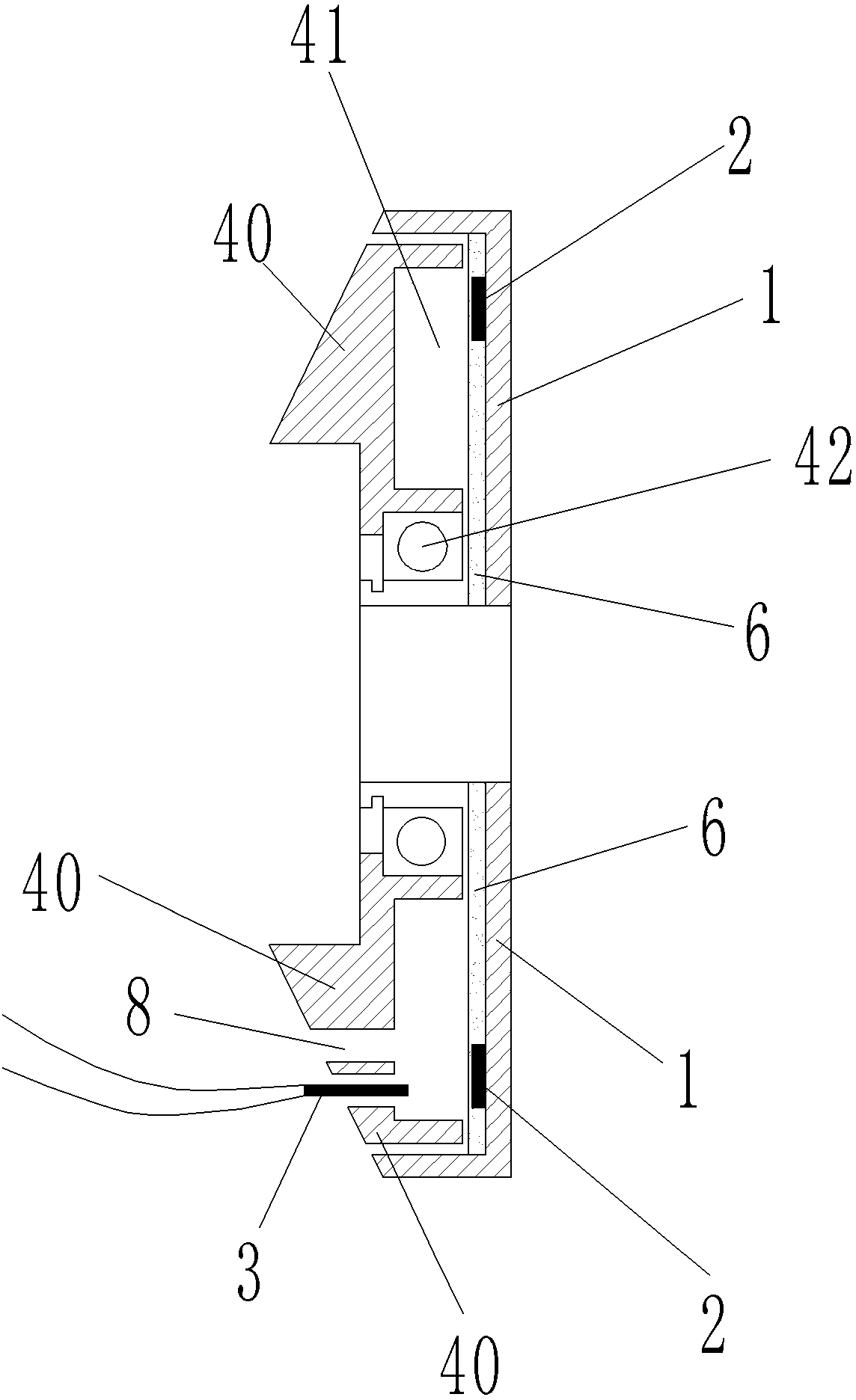 Sensing element with unevenly distributed magnet sheets in shell