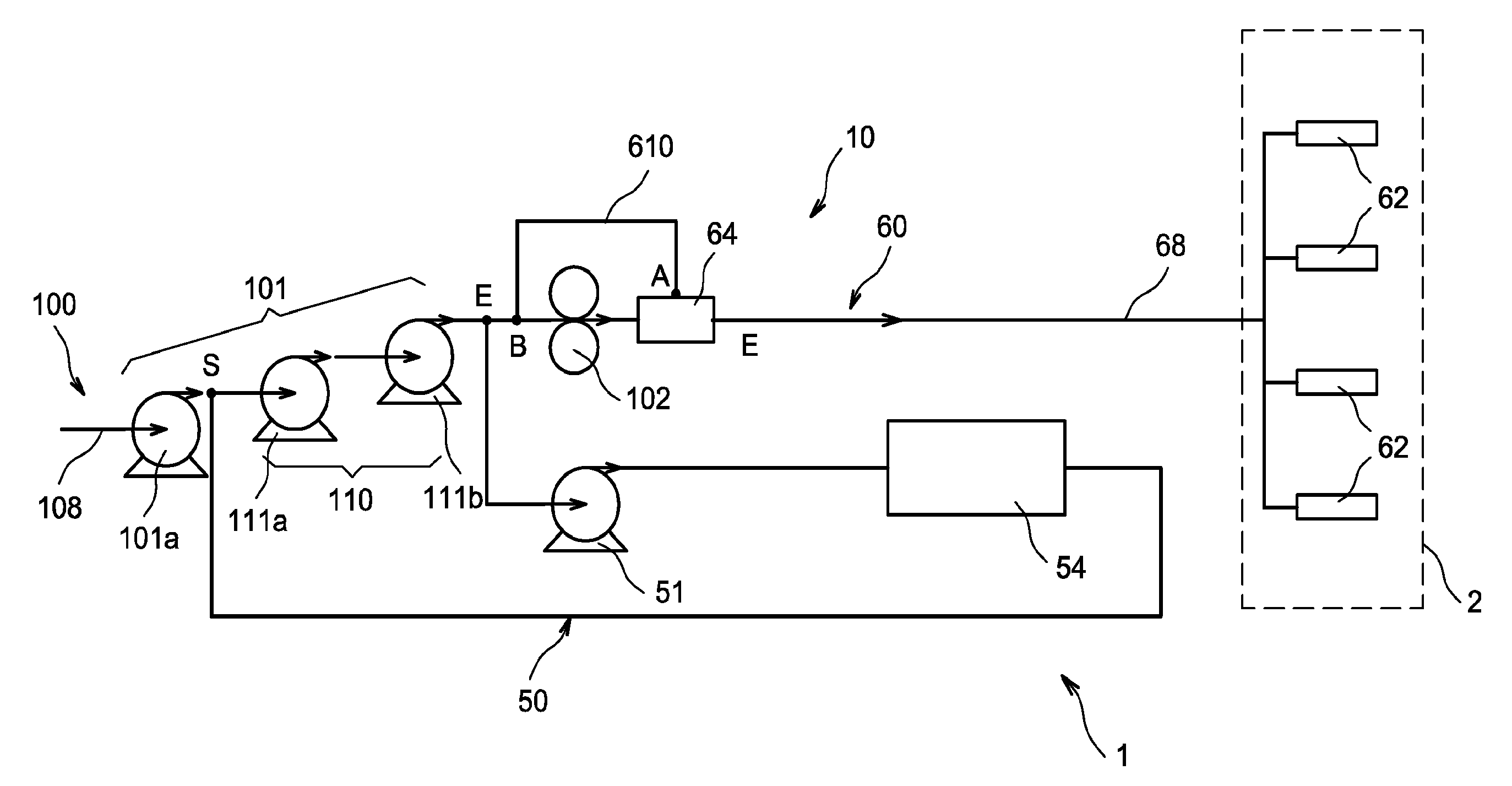Variable geometries fluid supply circuit for a turbomachine without volumetric pump