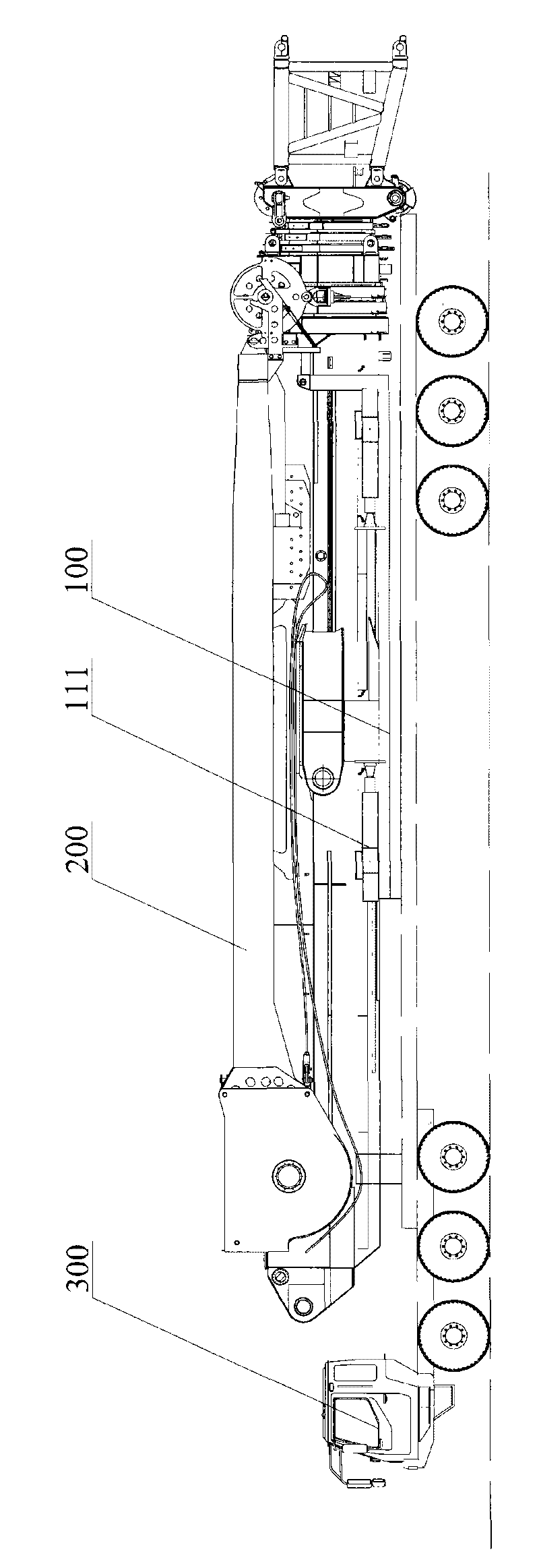 Crane transition auxiliary device, transport trailer and method for dismantling crane