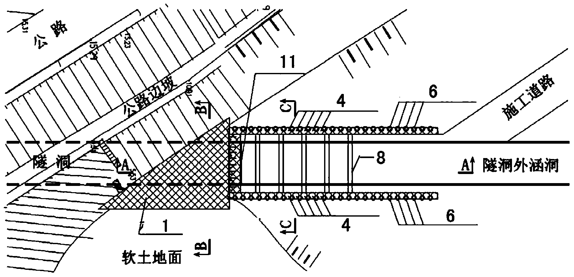 Supporting structure of tunnel opening of power plant circulating water system and construction method