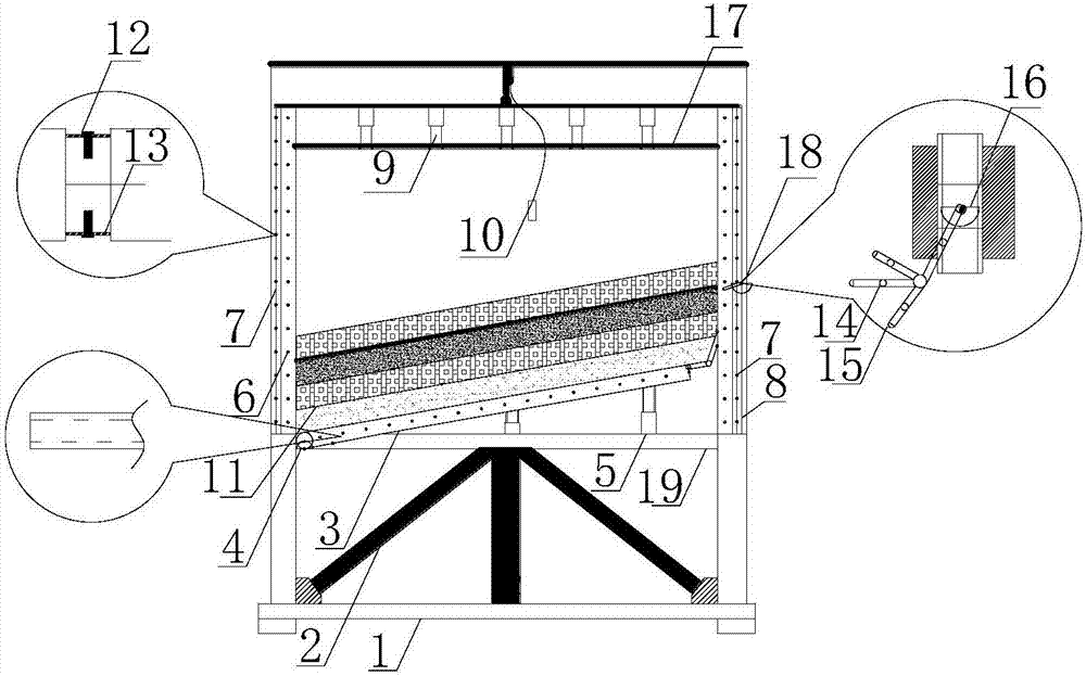 Coal-rock seam inclination angle and loading position adjustable similar simulation test rack