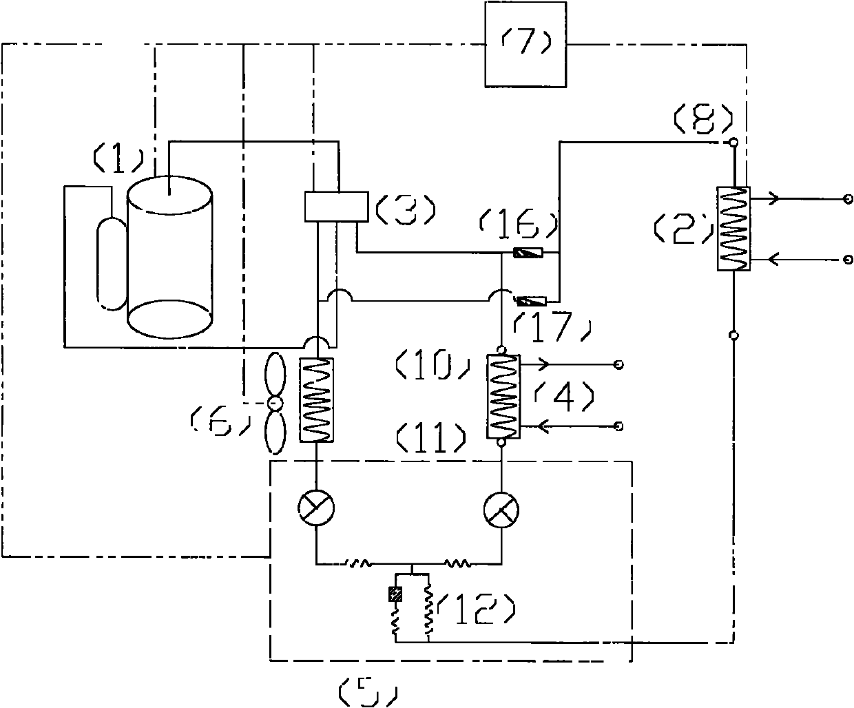 Heat-pump water heater of high-efficiency triple co-generation air conditioner