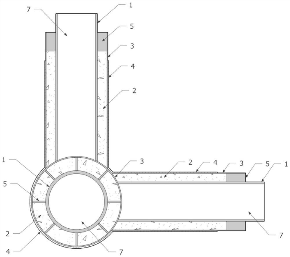 Double-steel-pipe concrete joint of externally-wrapped composite winding pipe and preparation method of double-steel-pipe concrete joint