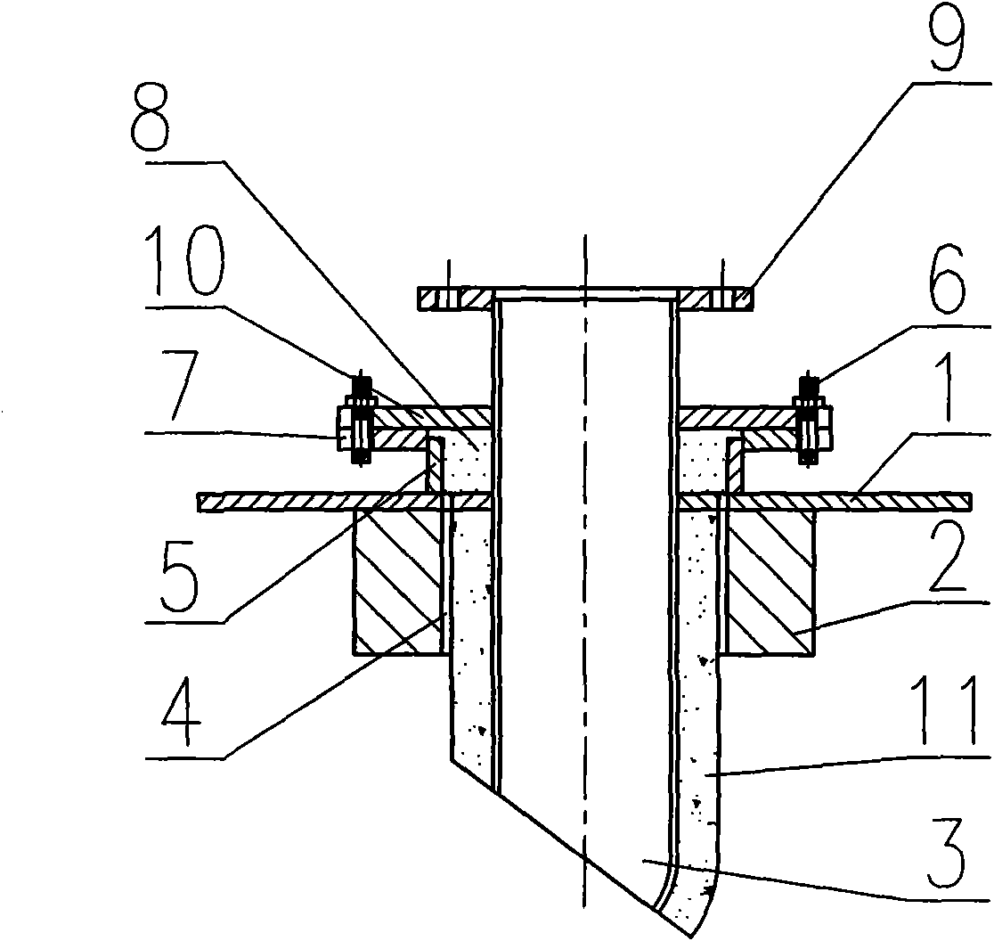 Carbon calcinations rotary kiln secondary wind pipe installation structure and installation method