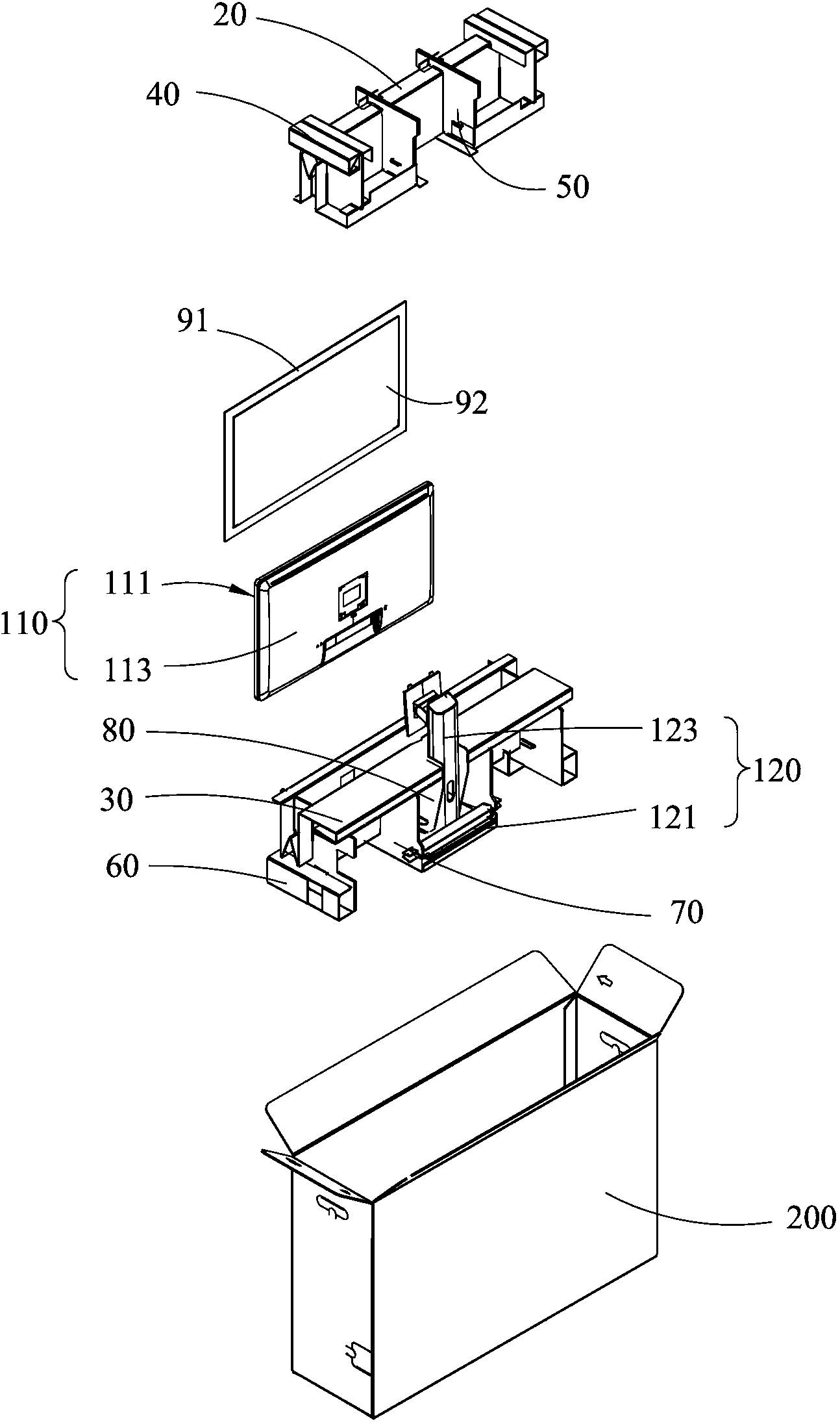 Display buffering packing device and display buffering packing box