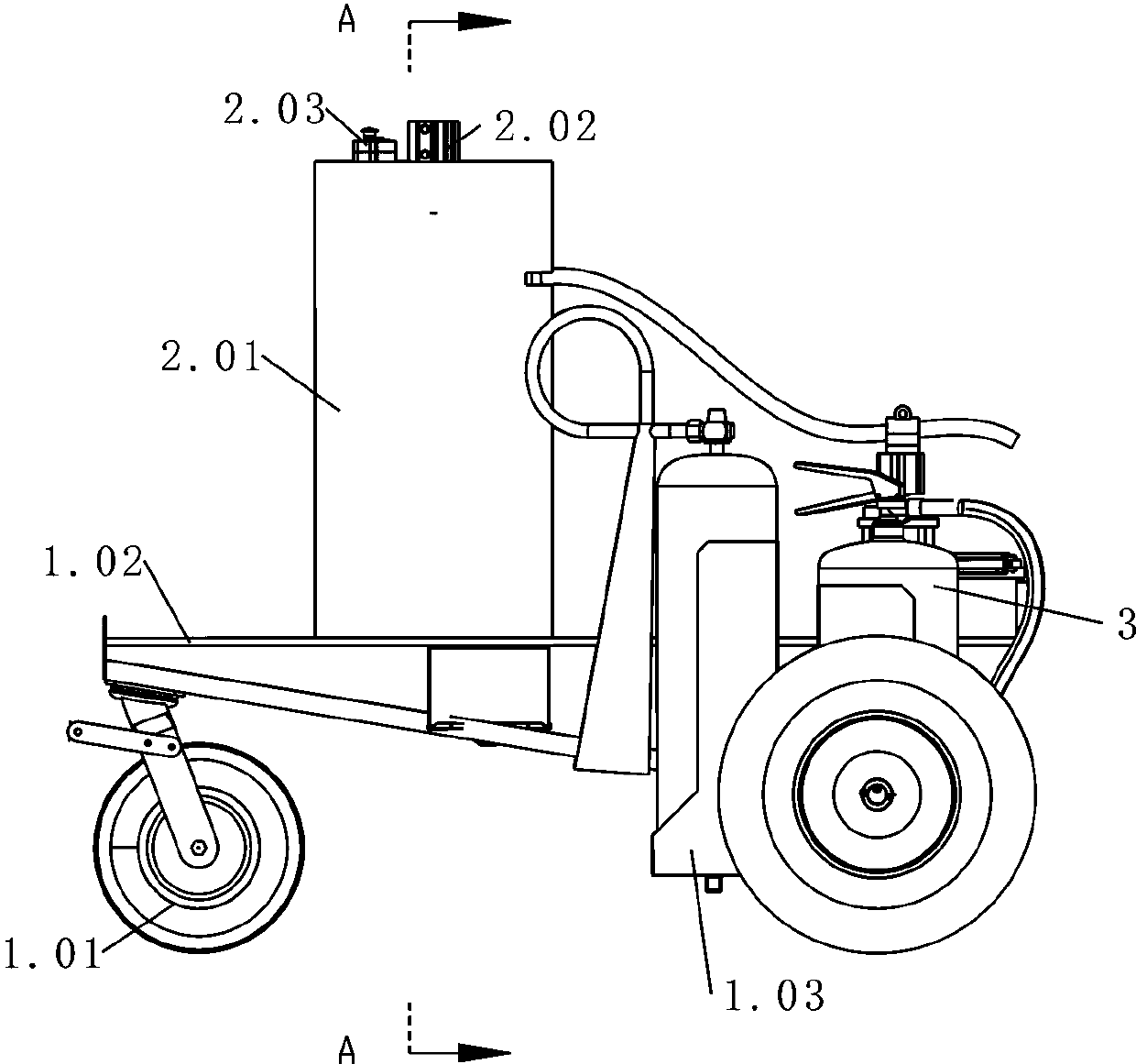 Fire-fighting device for building construction site and fire-fighting operation method for building construction site