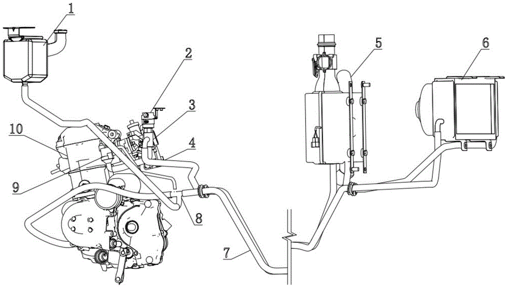 Rear-mounted single-cylinder water-cooled automobile engine cooling cycle system