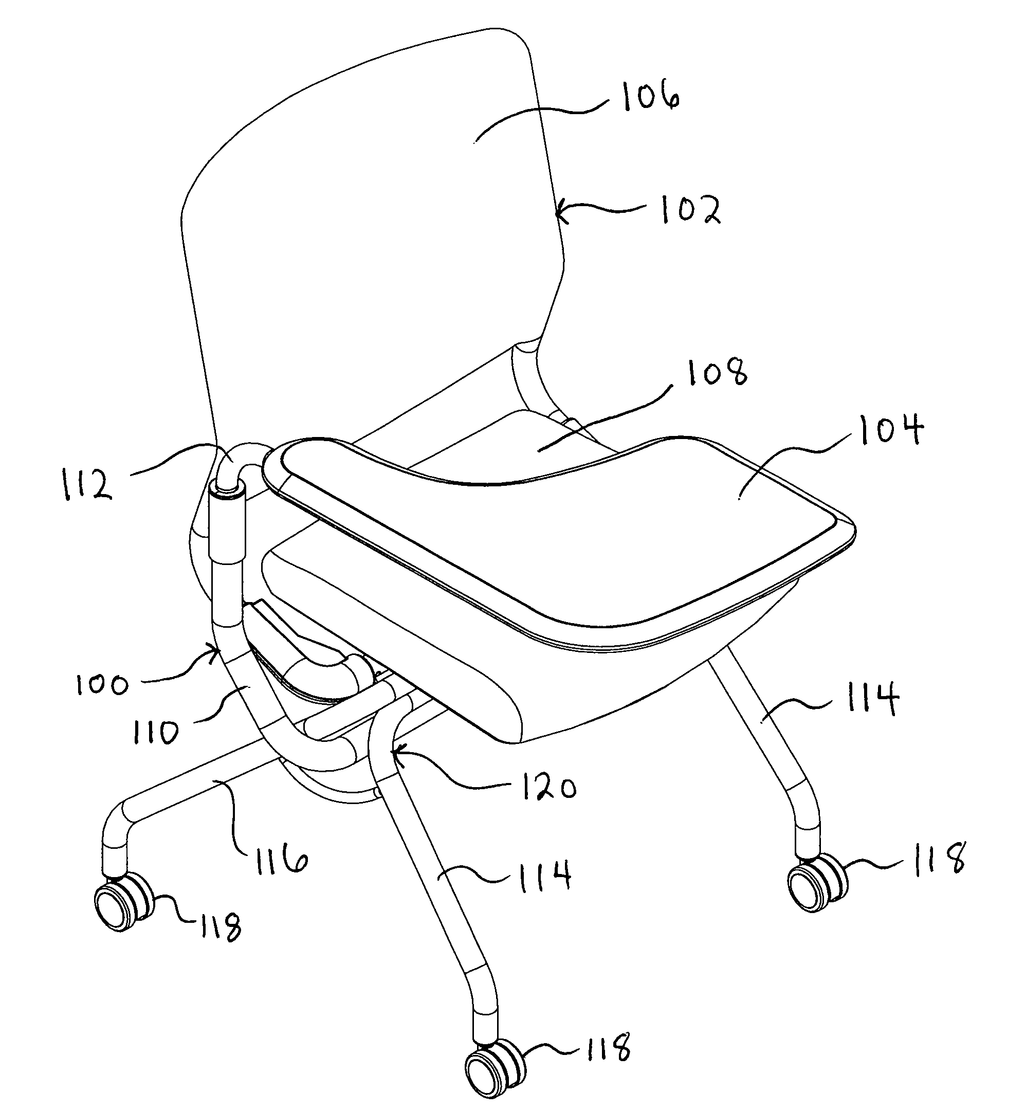 Tablet arm for nesting chair
