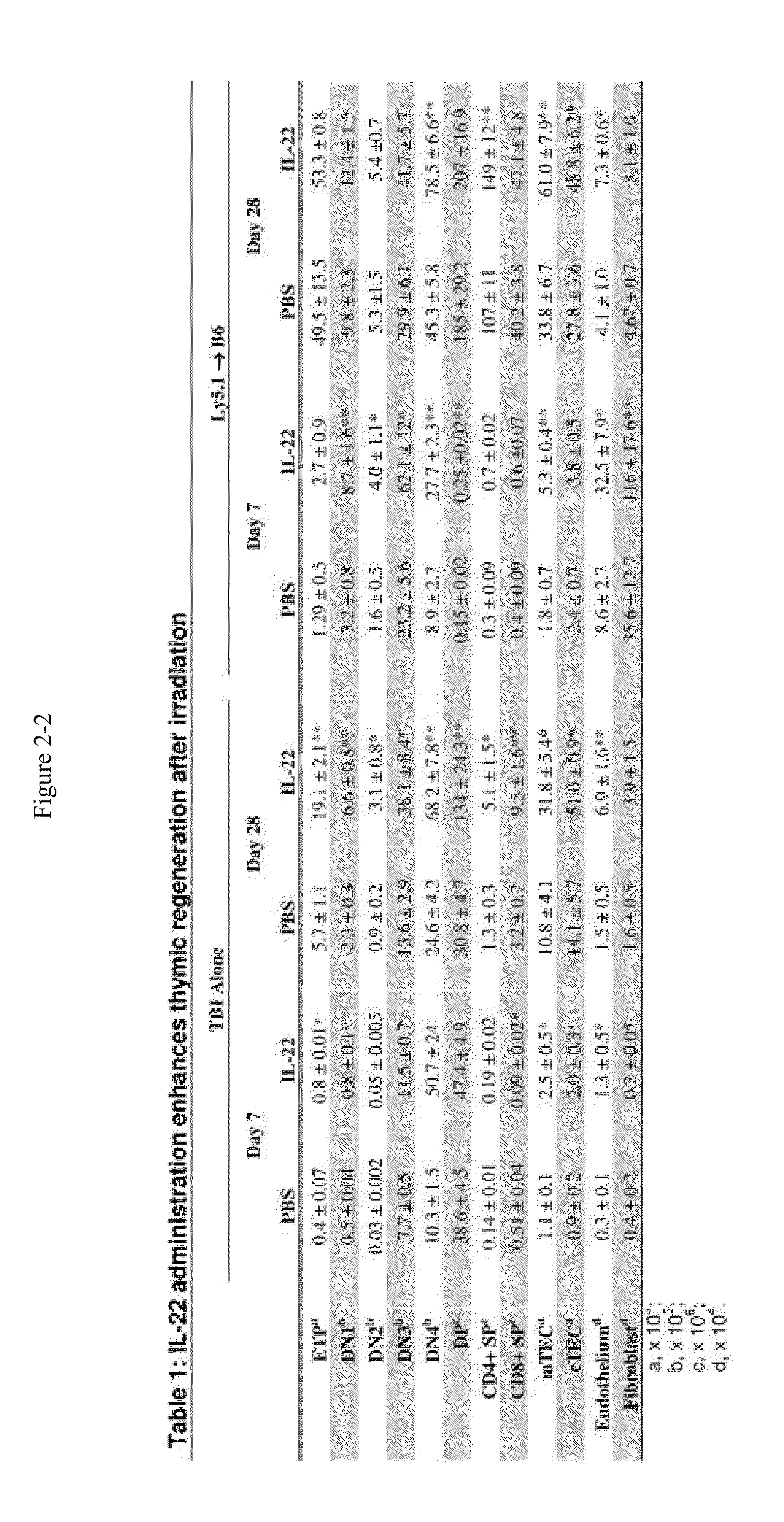 Methods of Use for IL-22 Promoting Rejuvenation Of Thymic And Bone Marrow Function